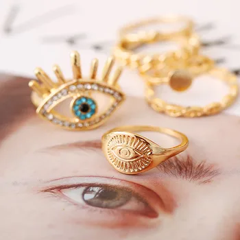 17KM Bohemijos Širdies Aukso Žiedus Nustatyti Moteris BOHO Akių Round Crystal Karka Žiedas 2019 metų Moteris Pirštu Pareiškimą, bižuterijos