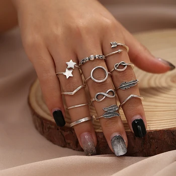 17KM Vintage Silver Color Butterfly Rings Set For Women Bohemian Leaves Star Moon Statement Rings Trendy 2020 Jewelry Gifts