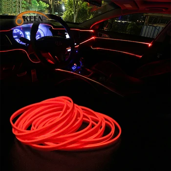 1m/2m/3m/5m Automobilio LED Juostelės Auto Neon EL Viela Apdailos Atmosfera Lempos Patalpų Interjero 12V LED Lanksčios Virvės Automobilių Šviesos