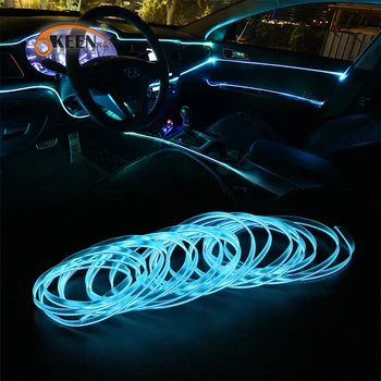 1m/2m/3m/5m Automobilio LED Juostelės Auto Neon EL Viela Apdailos Atmosfera Lempos Patalpų Interjero 12V LED Lanksčios Virvės Automobilių Šviesos