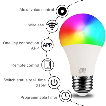 1PC 15W WiFi Smart Lemputės B22 E27 LED RGB Lempos Dirbti Su Alexa 