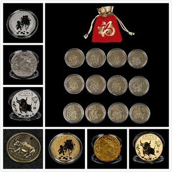 1PC 2021 Metais Jautis Progines monetas, Kinų Zodiako Suvenyrų Monetos Ne valiutos Monetų Namų Dekoravimo, Dovanų Kolekcija
