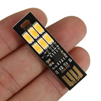 1PC 6 LED, Naktinio Šviesos Lempa Nešiojama Mini USB Power 1W 5V mygtukinis apšvietimo Reguliatorius Baltos Šviesos Galia Banko Nešiojamas Kompiuteris