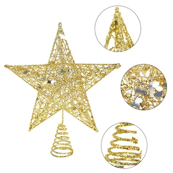 1PC Christmas Tree Top Star Aukso, Sidabro, Raudona Blizgučiai Geležies Star Ornament Linksmų Kalėdų, Naujųjų Metų Šaliai Namuose Medžio Apdaila Viršų 7