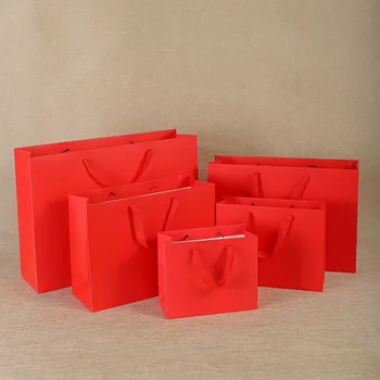 1pc Multi dydžio raudonos spalvos Kraft Popieriaus, dovanų Maišeliai su rankenomis Pirkinių Paketas Krepšys Naujųjų Metų 