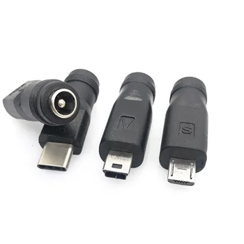 1Pcs 5V DC 5.5 * 2.1 mm, Maitinimo Lizdas, USB 3.1 C Tipo USB-C Tipo c 5.5 mm *2.1 mm, Mini USB ir Micro USB DC Maitinimo Jungties Adapteris