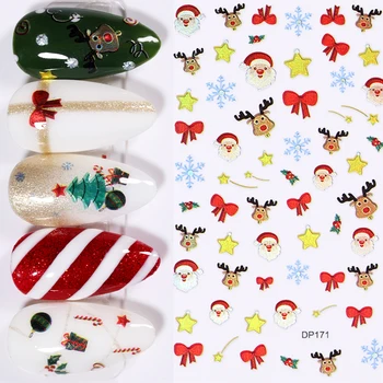 1Pcs Kalėdų 3D Nagų Dailės Lipdukai Lipni Dizaino Snaigės Briedžių Santa Claus Lipduką 