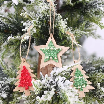 1pcs Kalėdų papuošalų, medinių lazerio išskaptuotas Kalėdų eglutė mažas pakabukas medinis penkerių-pažymėjo žvaigždutė bell pakabukas dovanos