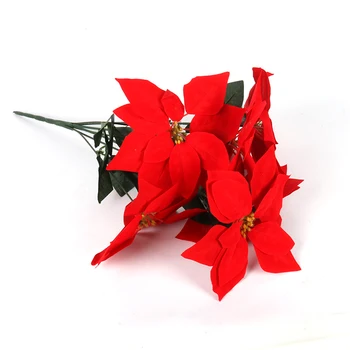 1pcs Nekilnojamojo Touch Flanelė Dirbtinis Didelis Raudonas Gėlės Galvos Puokštė Kalėdų Raudona Poinsettia Krūmų Puokštės Kalėdų Eglutės Ornamentu