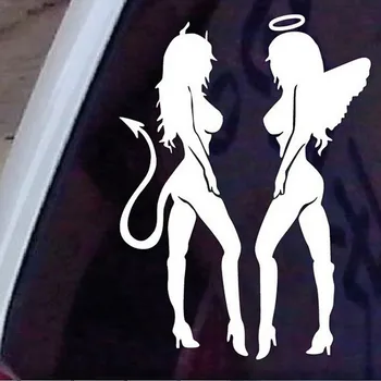 1Pcs Seksualių Merginų Automobilių Lazdos Kūrybos Atspindintis Angelas Velnio Vandeniui Automobilių Lipdukai Angelas Velnio Automobilio Lipdukas Stilius
