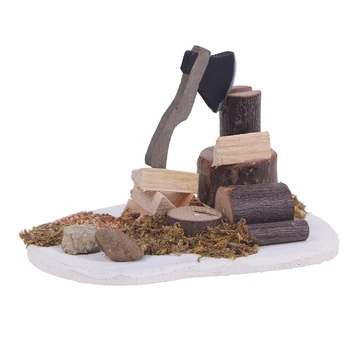 1Set 1:12 Miniatiūriniai Lėlių Medienos Kapojimo Kirvis Scena Modelis Sodo Dekoro Priedai