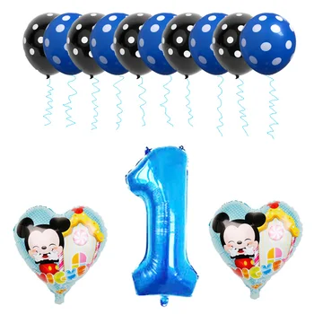1set Mėlynas Berniukas Gimtadienio Balionai Mickey Mouse Gimtadienio Dekoracijas, Oro Ballon Numeris 1 2 3 Metus Baby Shower Prekių Globos