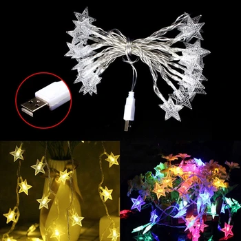 2,5 M, 20 Star LED Šviesos Eilutę Šmėžavimas Girliandas USB Namuose, Kalėdos, naujieji Metai Lempa Atostogų Šalis Vestuvių Dekoratyvinis Pasakų Žibintai