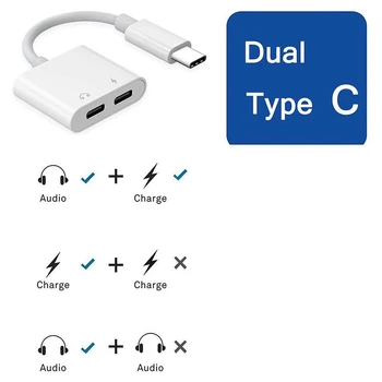 2 in 1 Dvigubas C Tipo Ausinių Adapteris USBC Splitter Jack AUX o Įkrovimo Konverteris Huawei 