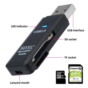 2 IN 1 Kortelių Skaitytuvas USB 3.0 Micro SD TF Atminties Kortelės Skaitytuvas High Speed Multi-card Rašytojas Adapteris 