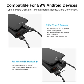 2 in 1 USB Kabelį, Tipas C, Greitas Telefonas Įkrovimo Kabelis Samsung S8 S9 Micro USB Dual USB Įkrovimo C Įkrovimo Kabelis Redmi 7 pastaba.