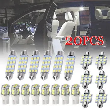 20 Vnt. Baltos spalvos LED Šviesos Interjero Paketas Rinkinys T10 & 31mm Žemėlapis Dome Licenciją Plokštelės LED Šviesos Interjero Paketas Rinkinys, Automobilių Reikmenys