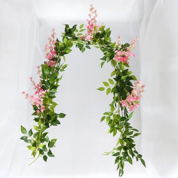 200cm Balta Wisteria Dirbtinių Gėlių Girliandą su Vynuogių žali Lapai, Vestuvių Arch Namų Durų Šalis Dekoro Netikrą Gėlės