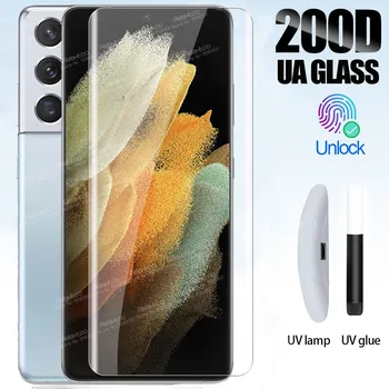 200D UV Klijai Visiškai Grūdintas Stiklas Samsung Galaxy S21 Ultra S Plius 21 S21Ultra S21Plus Screen Protector, Padengti Apsaugine Plėvele