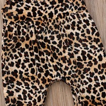 2018 Nauja Mielas Naujagimių Bamblys Kūdikiui Baby Girl Leopard Vest Romper Jumpsuit Haremo Kelnės Rankovių Sunsuit Komplektus Drabužių
