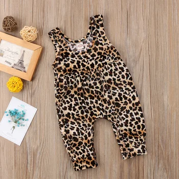 2018 Nauja Mielas Naujagimių Bamblys Kūdikiui Baby Girl Leopard Vest Romper Jumpsuit Haremo Kelnės Rankovių Sunsuit Komplektus Drabužių