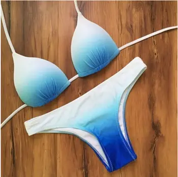 2018 Pigiai Parduoti Blue Gradient Seksualus Apynasrio Viršuje Bikini Moterims Maudymosi Kostiumėliai, Push Up Retro Moterų Maudymosi Kostiumėlį Bikini Komplektas Paplūdimio Maudyklos