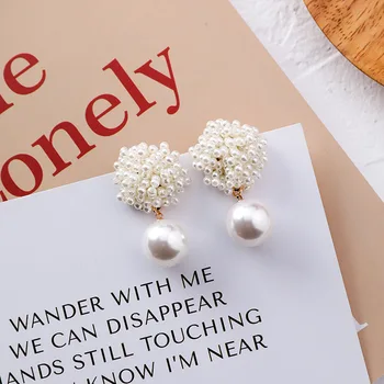 2019 karšto pardavimo bižuterijos elegantiškas rankomis austi auskarai balta didelis pearl drop auskarai vestuves auskarai moterims