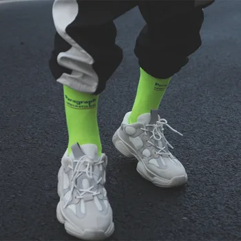 2019 naujas fluorescentinės spalvos žalia kojinės ins Harajuku stiliaus vyrų ir moterų vamzdis kojinės gatvių fotografavimo kojinės banga