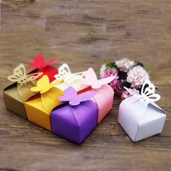 2019 Naujas, Nemokamas Pristatymas Vestuvių 10 vnt Favorate dovanų Saldainių Dėžutė 7 spalvos Drugelio formos saldainių dėžutė mažo dydžio 6x6x4cm mielas dėžutę