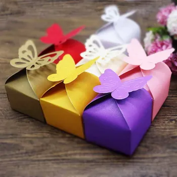 2019 Naujas, Nemokamas Pristatymas Vestuvių 10 vnt Favorate dovanų Saldainių Dėžutė 7 spalvos Drugelio formos saldainių dėžutė mažo dydžio 6x6x4cm mielas dėžutę