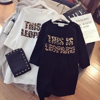 2019 Trumpas Rankovės Pavasarį Naujas Mados Leopardas Spausdinti Raidžių Laisvi Marškinėliai Moteris Grafinis Tees Moterų Ulzzang Streetwear