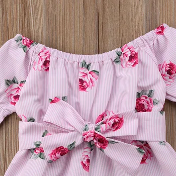 2019 visiškai Naujas Princess Baby Girl Gėlių Romper Off peties Rankovėmis Varpo Lankas Dryžuotas Jumpsuit Playsuit Apranga Sunsuit Drabužiai