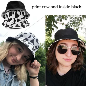 2020 KARŠTO Juoda Balta Karvė Spausdinti Kibirą Kepurės Moterims, Vyrams, Vasaros Fishman skrybėlės, mergaitėms Kelionės bad boy Panama nuo Saulės skrybėlę