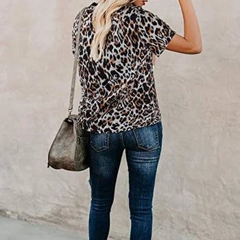 2020 m. Pavasarį, Vasarą, Naujos Moterų marškinėliai Atsitiktinis Leopardas Spausdinimo Raundo Kaklo trumpomis Rankovėmis Marškinėliai, Ponios Viršūnes Tees Moteriški Drabužiai Viršūnės