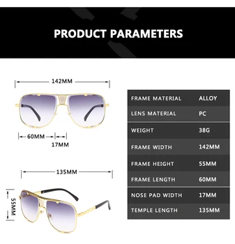 2020 Mados Metalo gradientas aikštėje rėmo vyriški akiniai nuo saulės prekės ženklą, Dizainą, vairavimo akiniai nuo saulės 