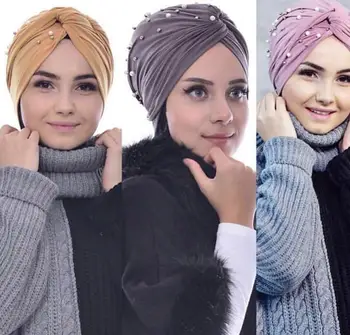 2020 Mados Moterų Twist Hijab Kepurės Musulmonų Duobute Turbante Mujer Indija Skrybėlę Hijabs Skara Galvą Apvyniokite Šaliku Ruožas Turbaną Variklio Dangčio