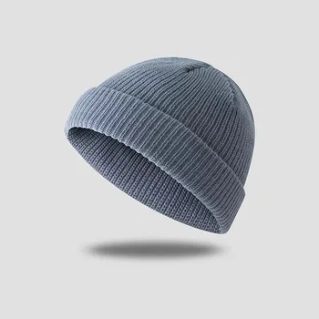2020 mados neutralus žieminė kepurė vyrams megzti skrybėlę trumpas melionas odos skrybėlę rudens žiemos gryna spalva šilta atsitiktinis skrybėlę Vilnos skrybėlę