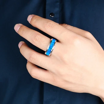 2020 Naujas Prabangus 8mm Volframo Plieno Žiedas Inkrustacijos Blue Opal Vestuvinį Žiedą, Vyrai Niekada Išblėso Dalyvavimo Žada Papuošalai Dovana