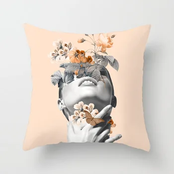 2020 Naujas spausdinti moterų gėlių galvos pagalvė pagalvėlės paprastas ir gaivus sofa namų apdailos galimybių įvairovę, 45*45cm