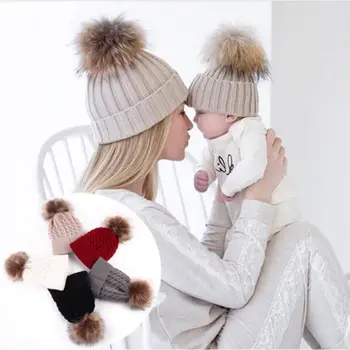 2020 Nauji 2VNT/komplektas Mama Mama+Baby Mezgimo Pom Bobble Skrybėlę Vaikai, Mergaitės ir Berniukai, Žiemą Šilta Kepuraitė Skrybėlės Priedai