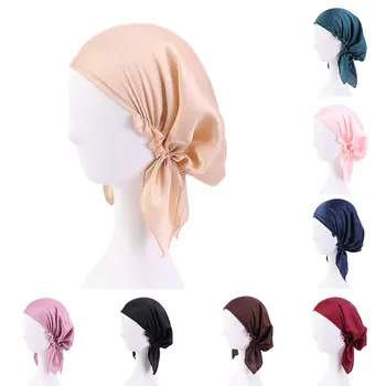 2020 Naujus Satino, Šilko Underscarf Vidinis Hijab Kepurės Moterims Musulmonų Turbaną Variklio Dangčio Skrybėlės Arabų Apvynioti Tvarsčiu Headwrap Moterų Musulmonų Hijabs