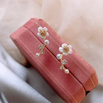 2020 Naują Atvykimo Korėjos Klasikinis Akrilo Pearl Gėlių Stud Auskarai Moterims Cute Mados Krištolo Papuošalų Mados Oorbellen
