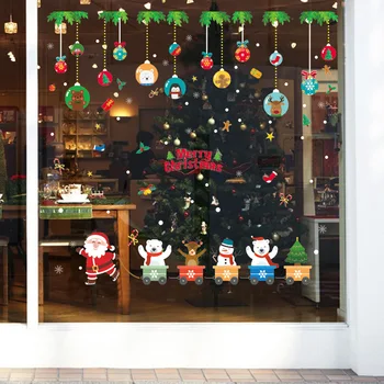 2020 Naujųjų Metų Linksmų Kalėdų Dekoracijos Namų Snaigės Namelis Siena Lipdukas Parduotuvės Lango Stiklo Apdaila PVC Lipdukas Navidad