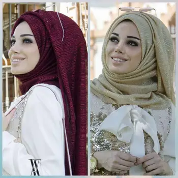 2021 mados aukso siūlų blizgučiai šalikas hijab musulmonų moterims ruožas skarelė už islamo hijab femme musulman malaizija hijabs