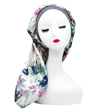 2021 Mados spausdinti moterų turbaną skrybėlę minkštas ruožas ilgą uodegą miegą hijab variklio dangčio gėlės musulmonų šukuosena hijab underscarf kepurės