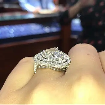 2021 naujas prabangus širdies 925 sterlingas sidabro vestuvinis žiedas moterims 