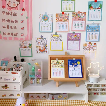 2021 Rainbow Rabbit Kalendorių, Atvirukų Mažas Plakatas Mielas Animacinių filmų Sienos Dekoravimo Lipduką Kalendorius Kelia Rekvizitai Vaikų Dovanų