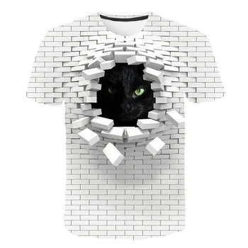 2021 Vyrų 3D Katė Sienos Spausdinti Atsitiktinis Harajuku Moterys T-Shirt Vasaros Trumpas Rankovės O-kaklo Kokybės Trišakis Berniukų Drabužius, Viršuje Moterų Marškinėliai