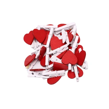 20Pcs Mielas Mini Raudona Širdies Formos Medinis Foto Popieriaus sąvaržėlės Memo savininko Namų Puošybai Įrašų Biuro Aksesuarai