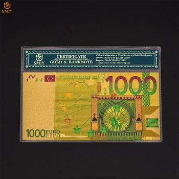 24K Aukso Folija Banknotų Euro 1000 Spalva Replika Valiuta Popierinių Pinigų Kolekcija Su Rankovėmis Ekranas